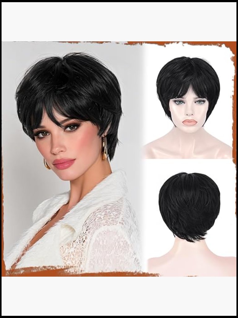 Pixie Cut Wig Short Black Layered Synthetic Hair Glueless Heat Resistant Daily